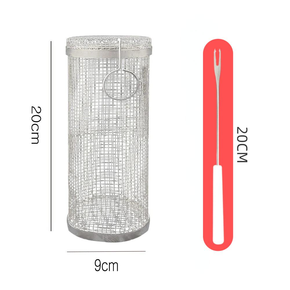 Stainless Barbecue Rolling Grilling Basket Rack Cooking Grill Grate Outdoor Round BBQ Campfire Grid Family Travel Camping Picnic