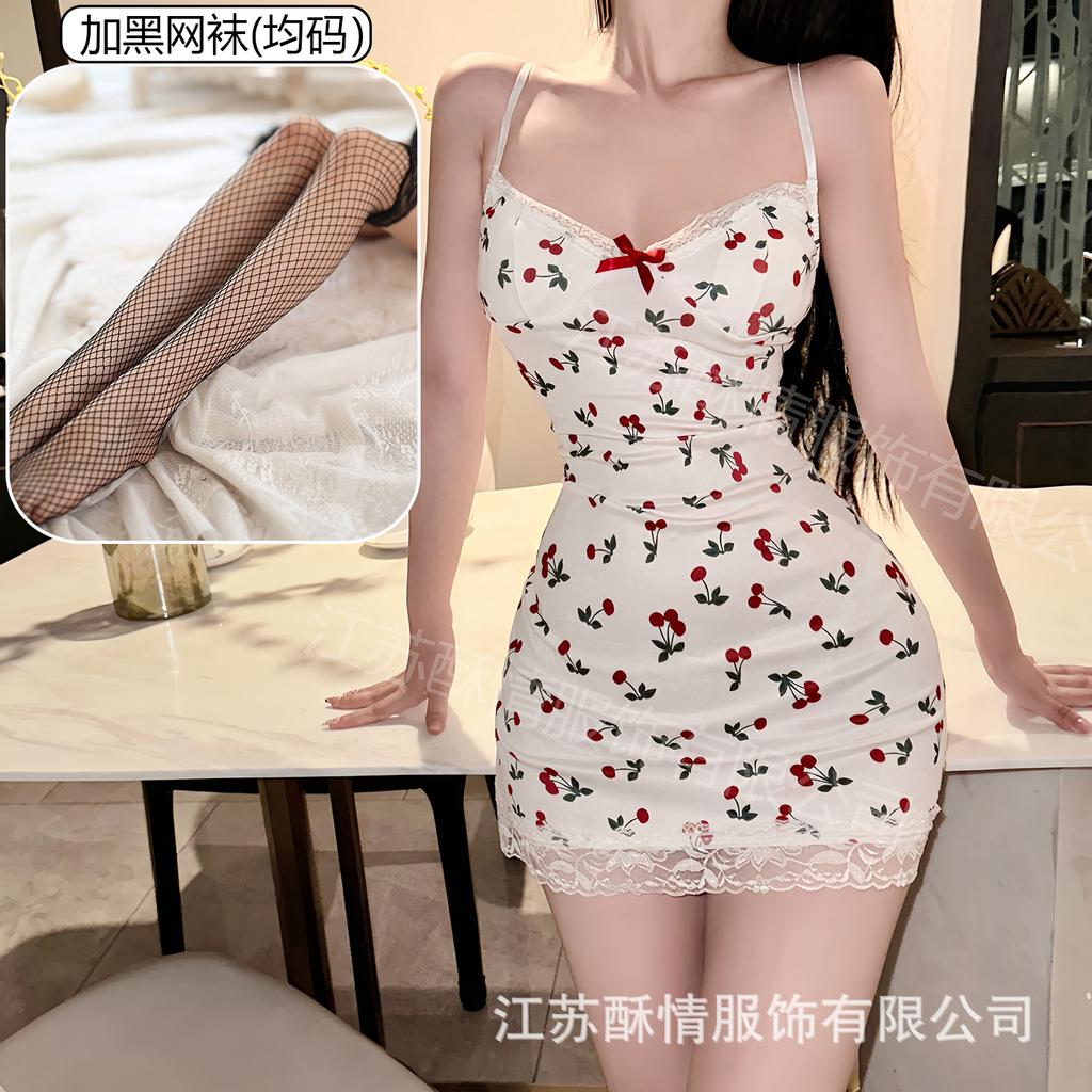 Sex lingerie pure desire cherry sexy women's bed small chest plus chest pad passion uniform seduction suit