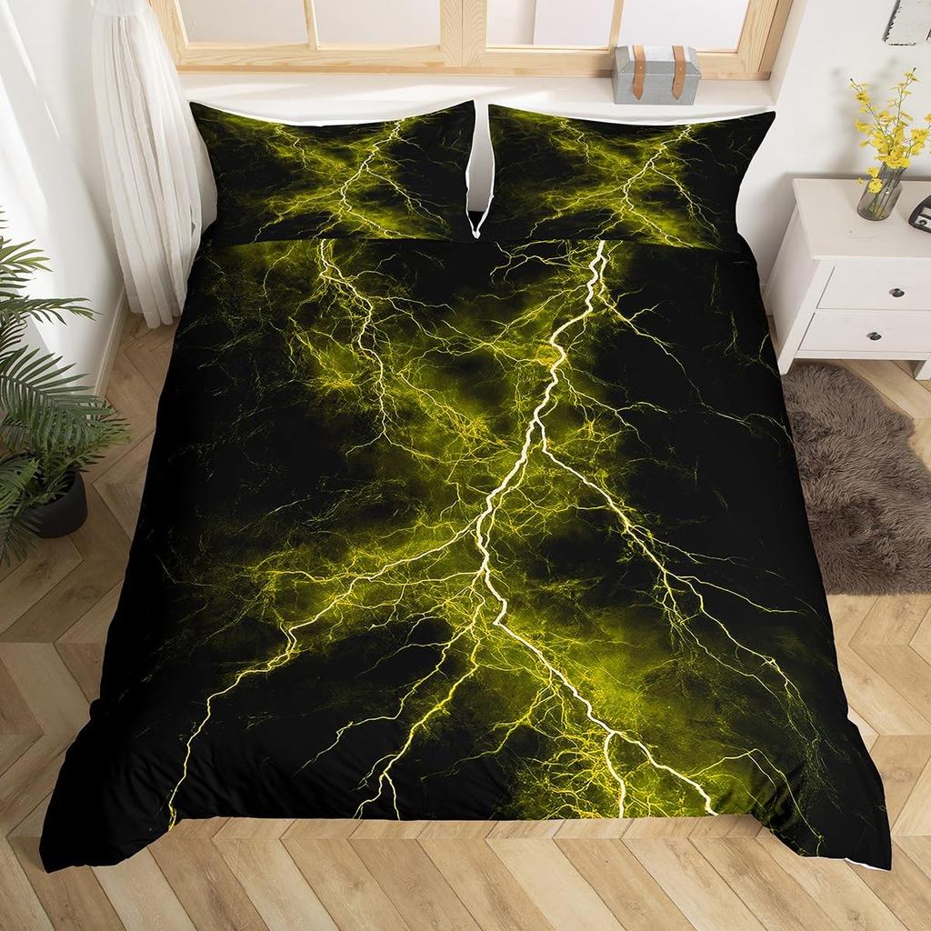 Lightning Duvet Covers for Kids Teens Queen Lightweight Down Quilt Covers Bedroom Decor 2 Pillowcases 1 Duvet Cover No Comforter