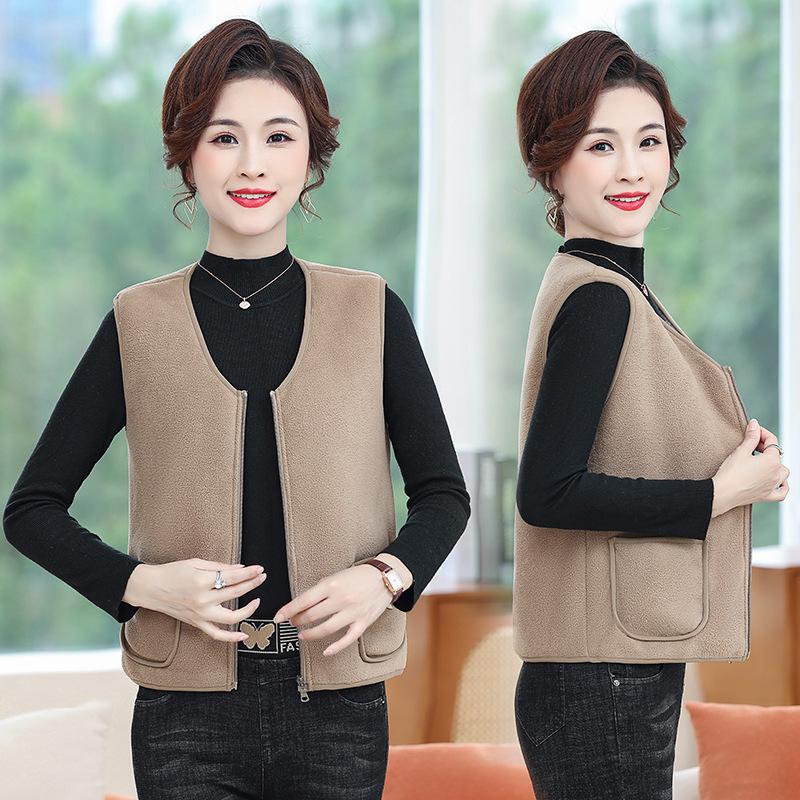 Neue Herbst- und Winter-Fleeceweste warme Jacke für Frauen mittleren und höheren Alters mit Fleece große Größe Weste