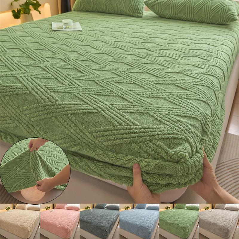 3PC Plush Mattress Cover For Bed, Winter Plush Keep Warm Fitted Sheet, Keep Warm, Mattress Cover, Thicken Warm Bedcloth Pillowcases