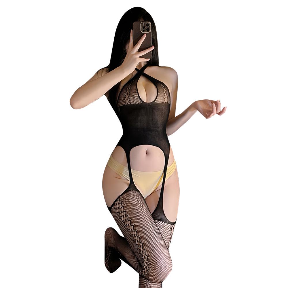Pure & Sexy Retro Jacquard Bodysuit: Fishnet Stockings, Slimming Lace, Cutout Design Lingerie