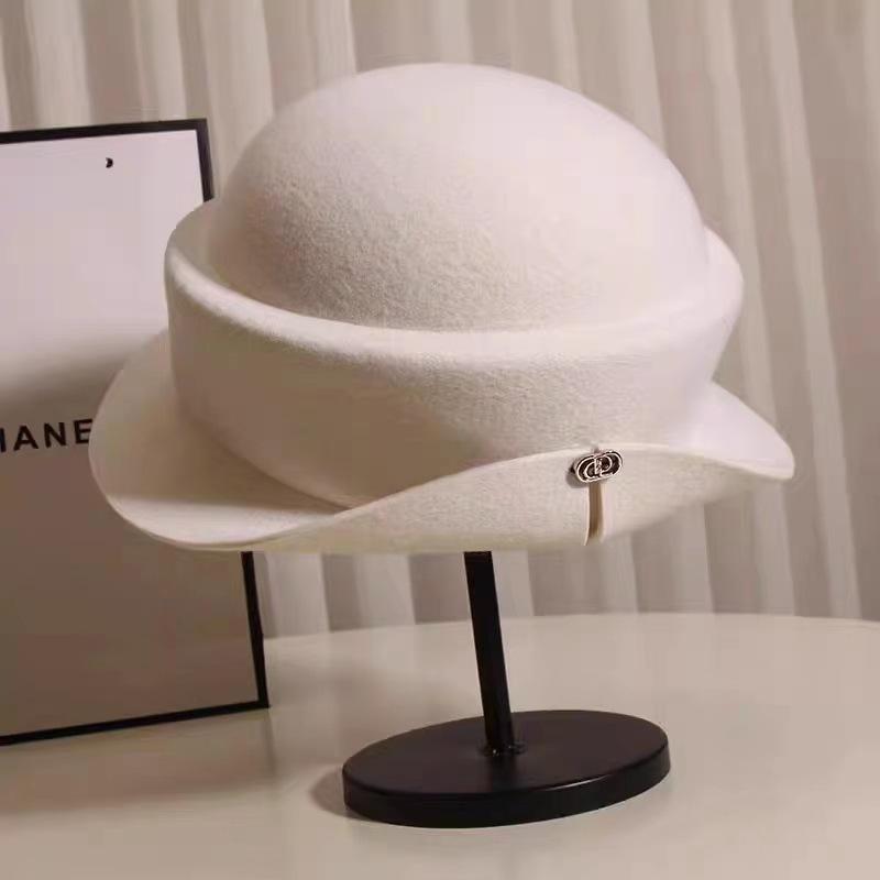 French Hepburn Style Flanged Hat Top Hat Children Autumn and Winter Bucket Hat Australian Wool Felt Hat Celebrity Style Top Hat Basin