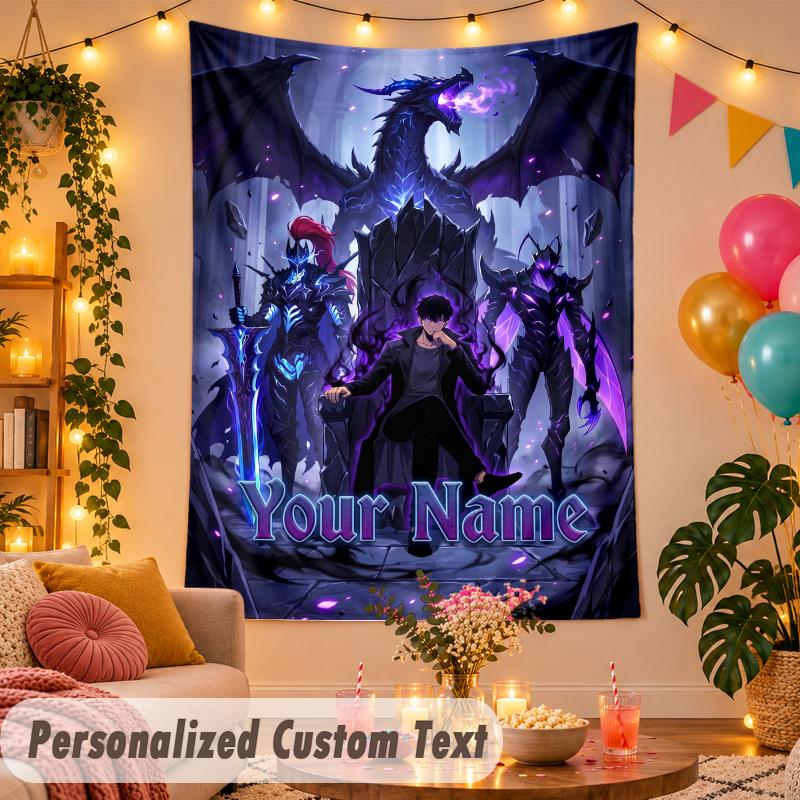 Solo Leveling Personalisierte Wandtapisserie Benutzerdefinierter Name Text Polyester Hängende Dekoration Haus Zimmer