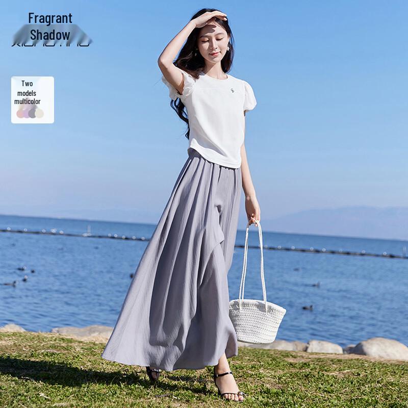 Xiangying Women s High-Waisted Flowy Wide-Leg Pants S