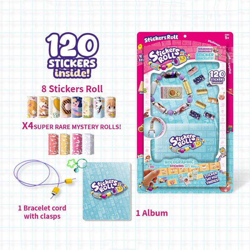 

Набор креативных книжек Sticki Rolls со 120 наклейками, носимые наклейки-браслеты, 1000+ коллекционных наклеек