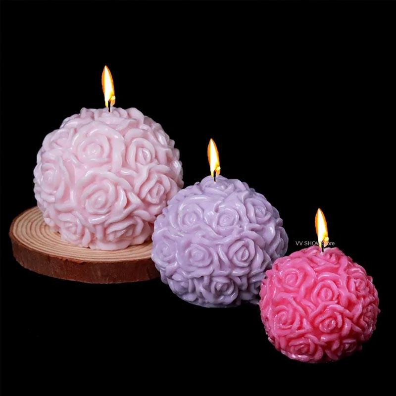 3D Rose Ball Candle Resin Silicone Mold Valentine's Day Casting , Creative Elegant Flower Candle Holder Suitable For DIY Can