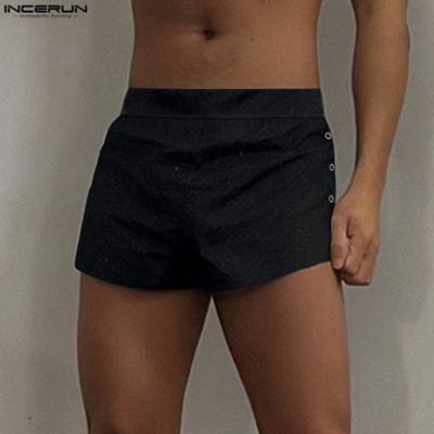 Pantaloni Scurți Mini pentru Bărbați cu Talie Elastică, Butoni Laterali, Culoare Solidă, Haine de Casă