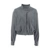 Womens Gray Wool Blend Coat Stand Collar Loose Fit Thick Winter Jacket Commute