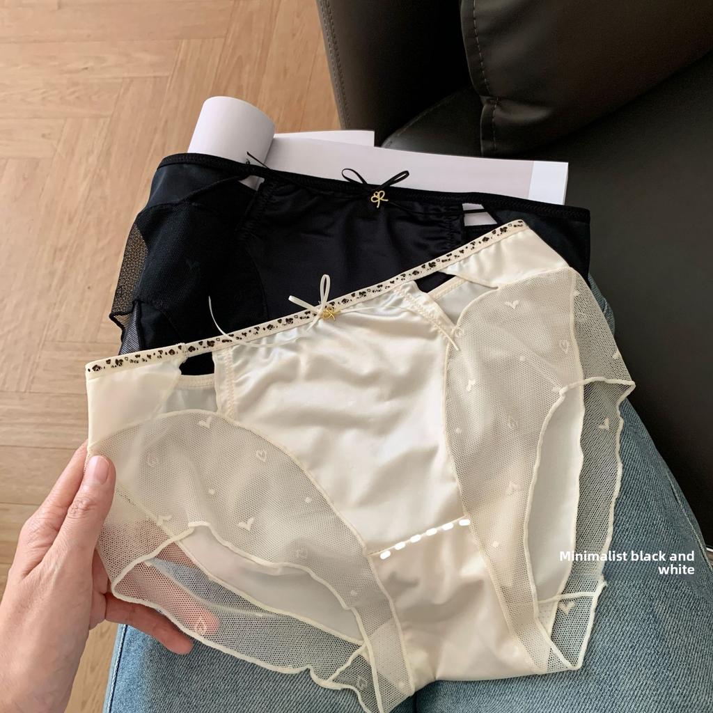Ladies Spring Summer Sexy Lace 10A Anti-bacterial Love Mesh Low Rise Panties