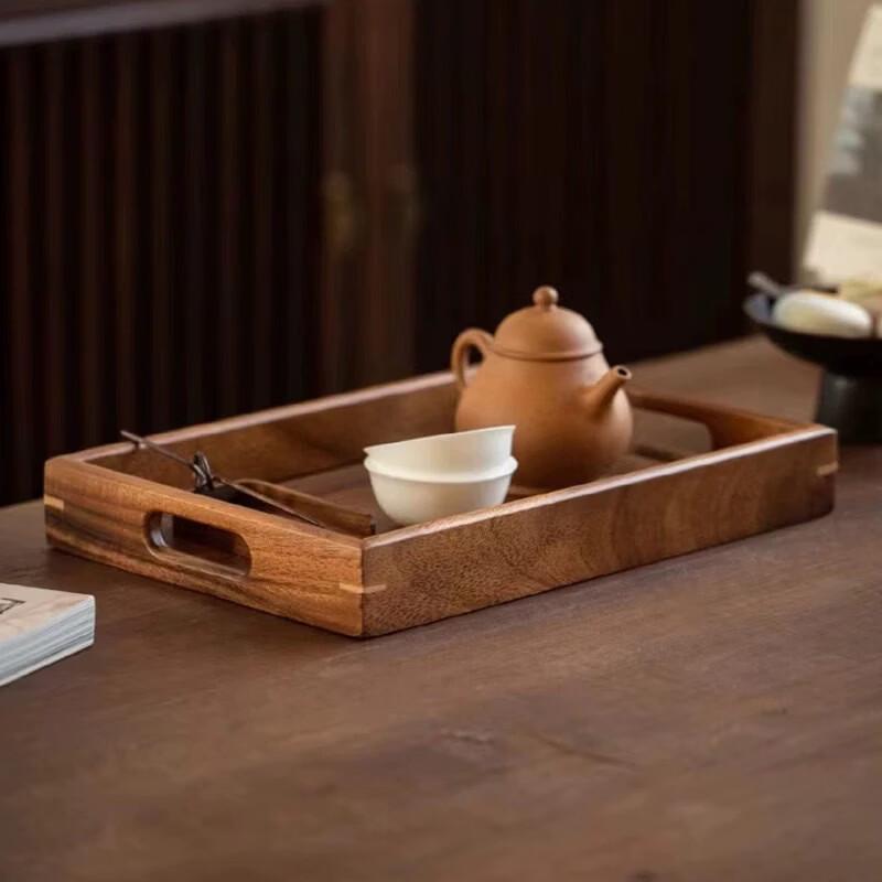 OLOEY Walnut Wood Rectangular Serving Tray with Handles