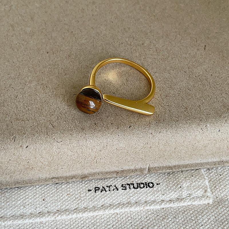 

Gold Silver Plated Vintage Multiple Natural Stone Kallaite Tiger Eye Geometric Opening Adjustable Cocktail Ring for Women resizable