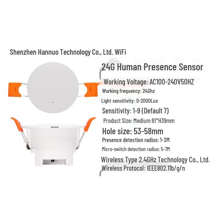Graffiti 24G WiFi Human Presence Sensor with Ceiling-Mounted Illuminance Radar