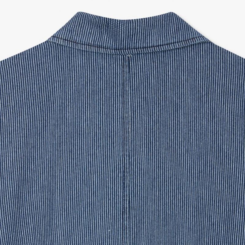 Studio Tomboy Pinstripe Denim Belted Short Sleeve Dress 9176341987