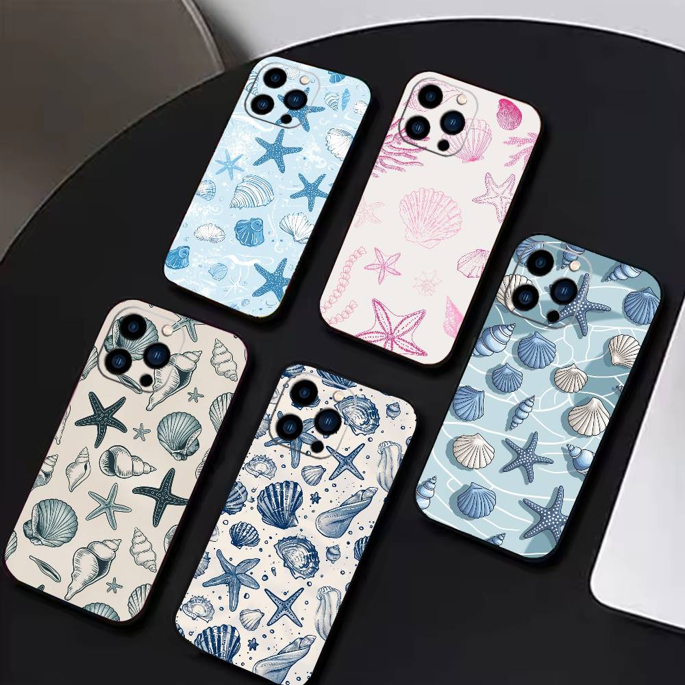 Colorful Marine Organism Phone Case For iPhone17,16,15,14,13,12 Plus,Max Soft Silicone Black Cover