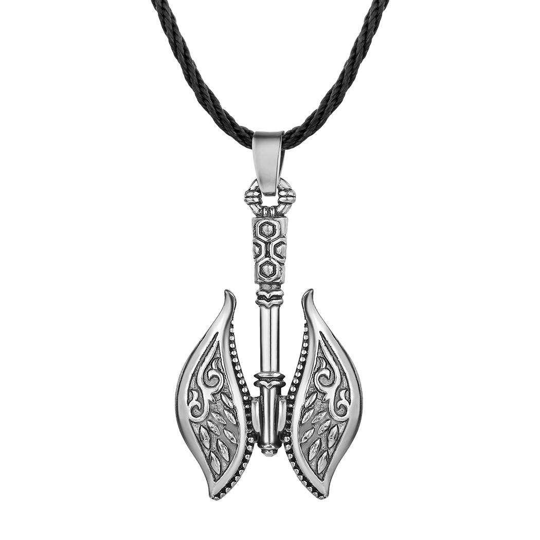 Kinitial Nordic Viking Necklace Men Runes Double Axe Amulet Pendant Viking Scandinavian Charm Necklace Vintage Jewelry Colar
