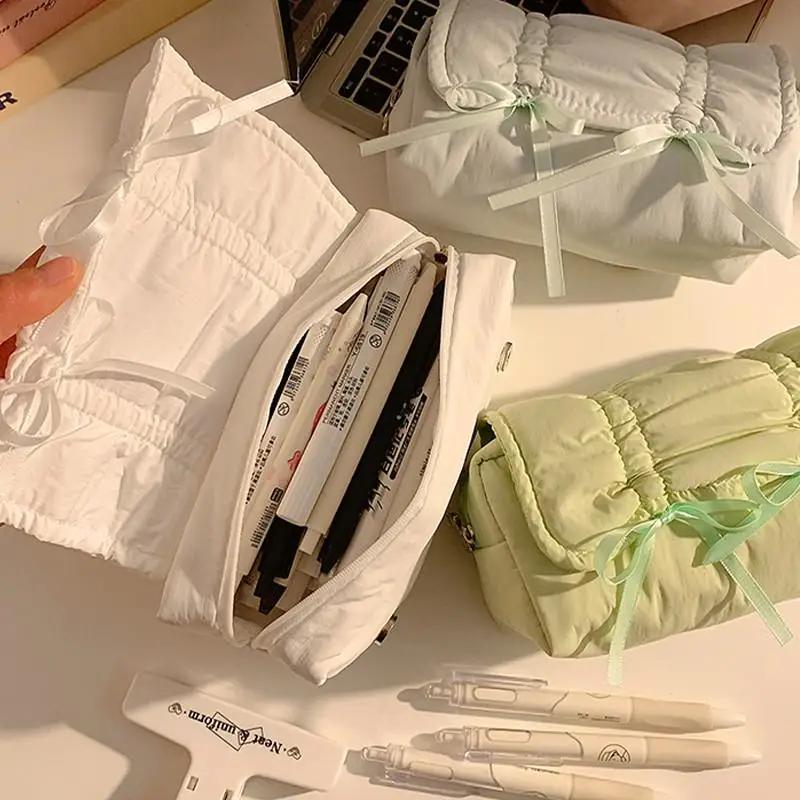 1pcs Creative Korea Style Bow Pencil Case Large Capacity Multi-layer Storage Drawstring Pencil Bags Office Supplies Storage Bag