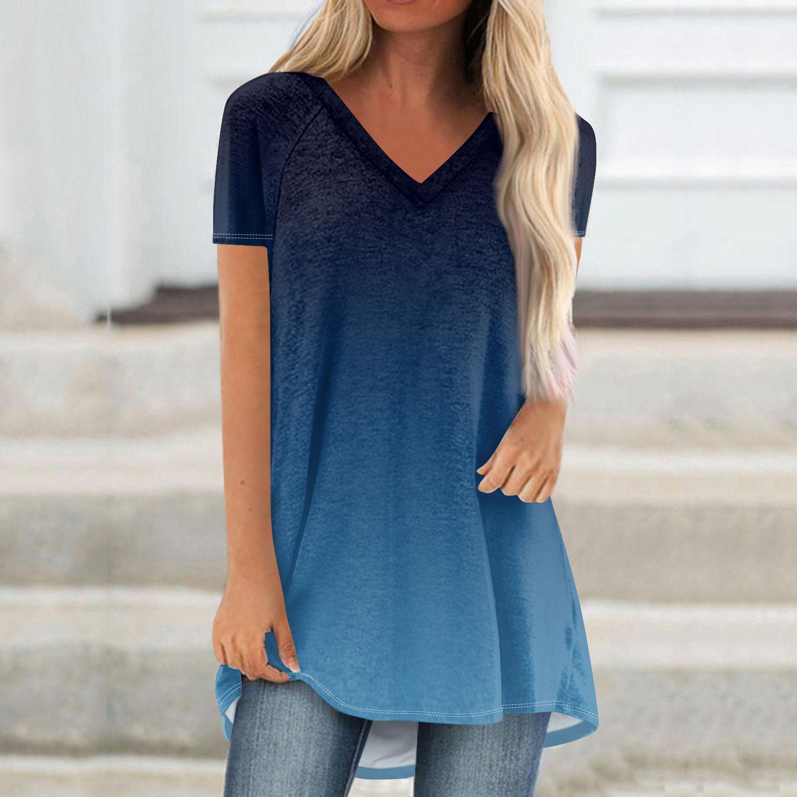 

Женские плиссированные свободные топы с короткими рукавами Плюс размер Повседневные топы с V-образным вырезом и короткими рукавами Повседневные летние футболки Женские топы Футболки Рубашки S тёмно-синий