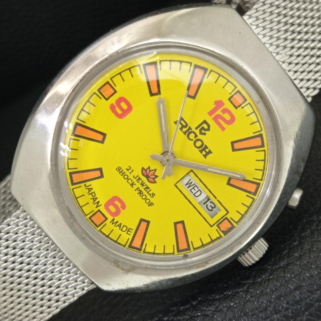 

AUTOMATIC VINTAGE RICOH R31 JAPAN MENS YELLOW COLOR DIAL WATCH a707725-1