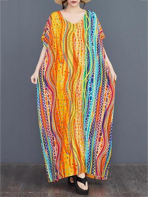 Batwing Print Half Sleeve V-neck Dress ZMY1010