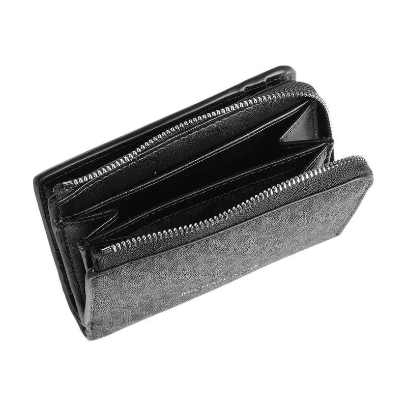 Michael Kors Logo Printed All Over Zipper Leather Wallet Men's and Women's Couple Style Black