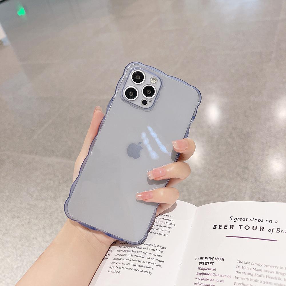 Translucent Large Waves Iphone14pro Max Apple 15 Mobile Phone Case 11 Anti Fall 16 Soft 8p Solid Color 13 Suitable X
