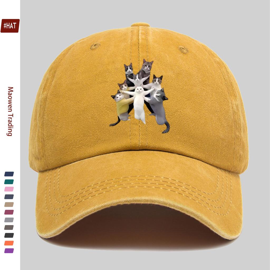 pc pcs Funny Cat Print Trucker Hat with Kitten Design Adjustable Snapback Cap Suitable for Men Women Lightweight Washed V