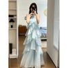 In Stock At Real Price, French Gentle Wind Neck Beads, Multi-layer Lotus Leaf Edge Pendulum Dress, Light Luxury Slim-fitting Long Dress for Women