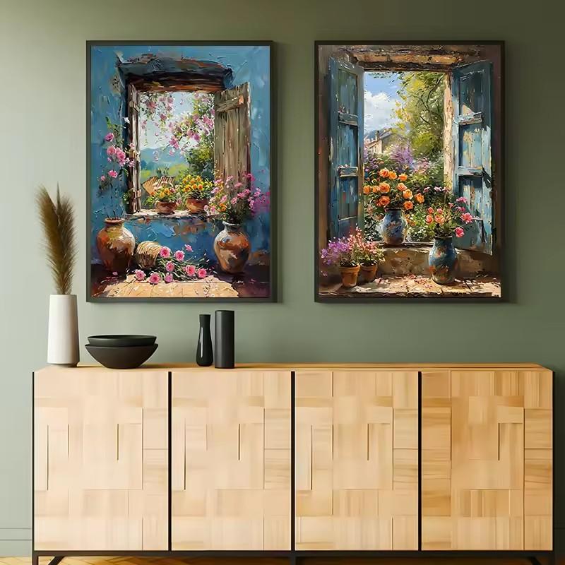 Abstract Colorful Graffiti Town Landscape Canvas Painting Modern Art Window Sea View Aesthetic Posters Prints Living Room Decor