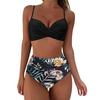 Bikini-Badeanzug mit hoher Taille für Damen, Bademode, gepolstert, Push-Up, gerüschter Badeanzug, Bikini-Set für Damen
