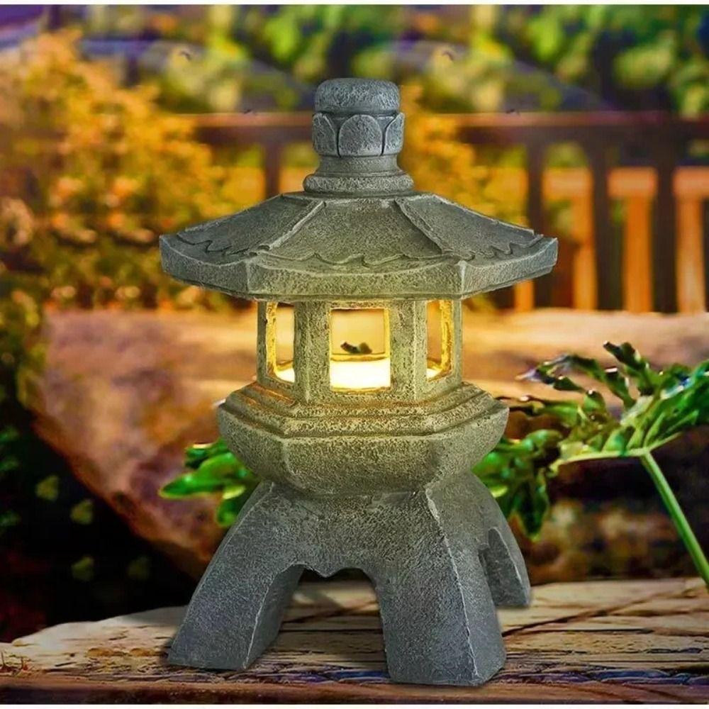 Resin Statue Light Exquisite Solar Stone Tower Light Solar LED Pagoda Lantern Courtyard