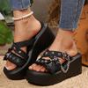 Fashion Metal Decor Chunky Platform Sandals Women Plus Size Fashion Wedge Heel Slippers for Woman 2025 Summer Thick Bottom Punk Slides