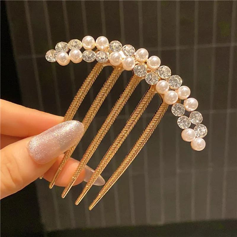 

Розкішне золото Diamond Pearl Mix Гребінці для волосся Pan Hair Flower Leaf Шпилька для волосся Жіночі весільні елегантні аксесуари для волосся one size