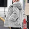 Fall Winter Women Jacket Thick Plush Solid Color Hooded Warm Windproof Soft