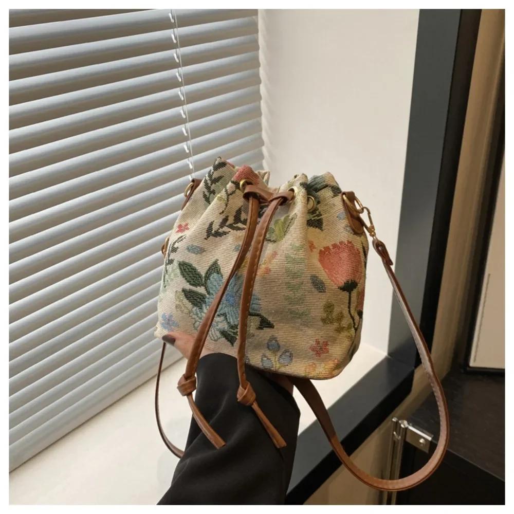 Vintage Ethnic Style Fashion New Women's Bags Crossbody Bucket Bag Handbag Casual Simple Elegant Pattern Drawstring Versatile
