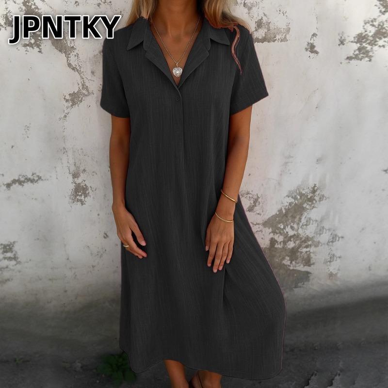JPNTKY Moda Estiva Primavera Colore Unico Stampa Manica Corta Collo Polo Abiti Casual