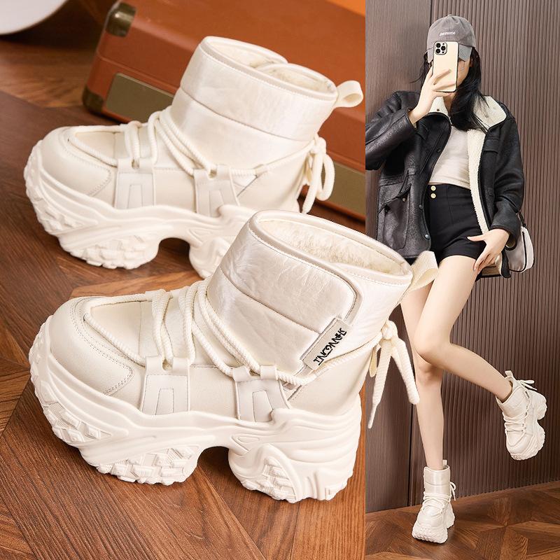 Snow boots women's winter velvet thickened waterproof 2025 new cotton boots fashionable versatile thick-soled warm inner height-increasing short boots