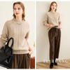 TUHUANG Women's 100% Merino Wool Cable Knit Semi-High Neck Pullover Sweater