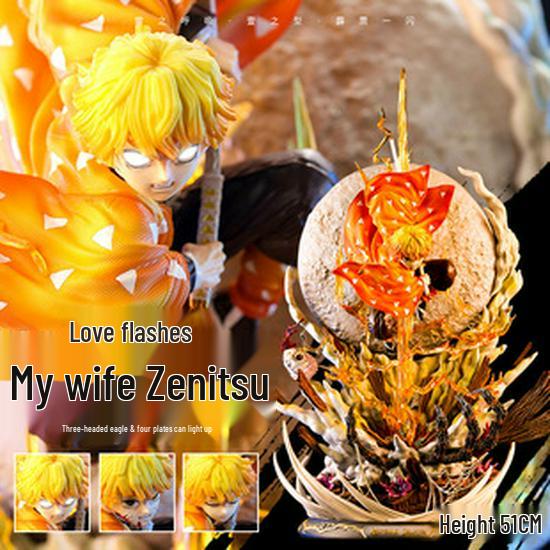 Flame Pillar Kyojuro Double Head Glowing Anime Figure Sculpture from Demon Slayer