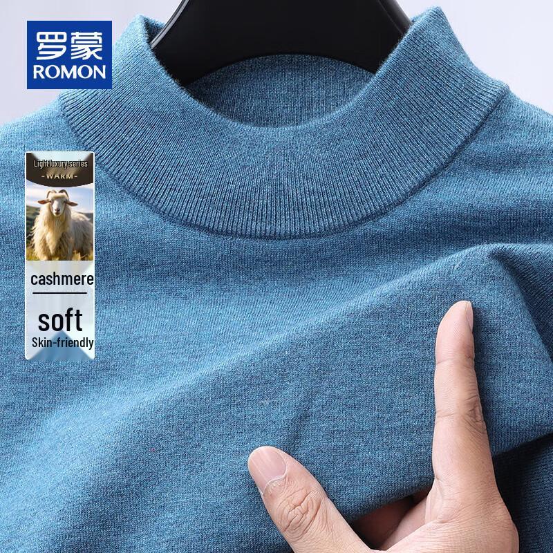 ROMON Men's Solid Color Cashmere Blend Mock Neck Sweater