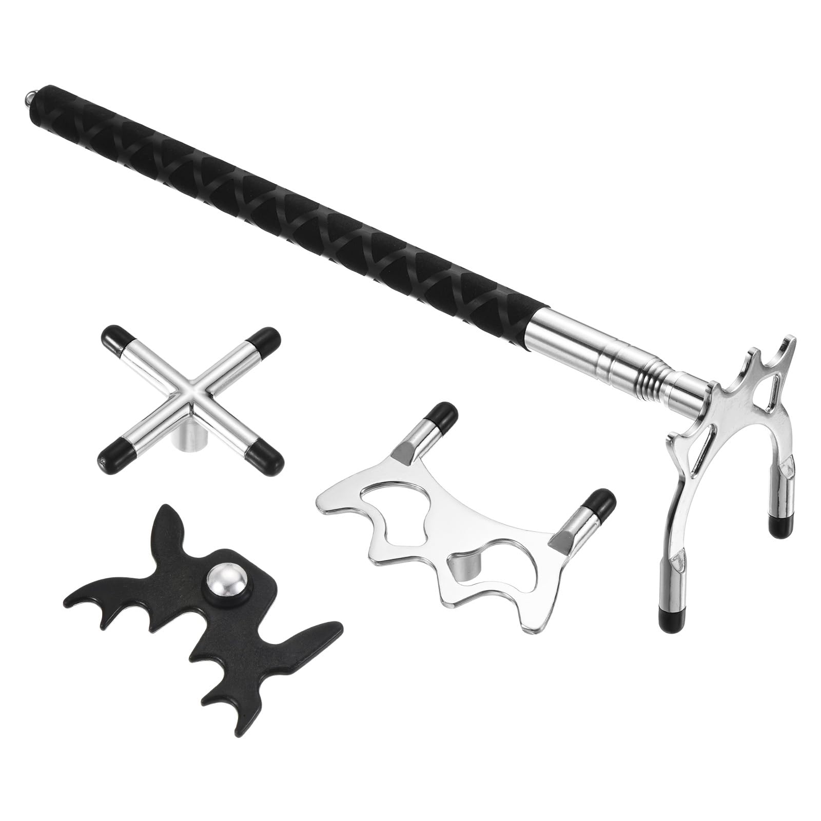PATIKIL Telescopic Billiard Cue Stick Pool Cue Accessory with Detachable Metal Bridge Heads for Pool Table Bridge, Low/High/Cross Play, Silver/Black