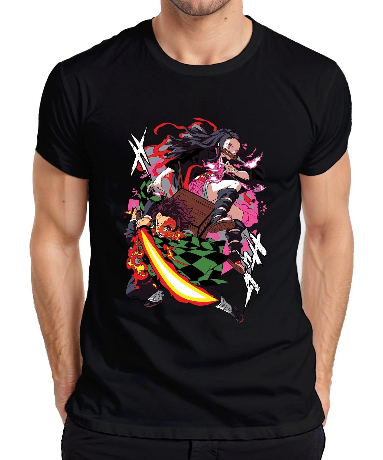 Kimetsu no Yaiba Tanjiro Nezuko Feuerklinge Anime Geschenk Manga Herren T-Shirt XL