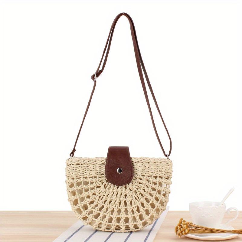 Casual Single Shoulder Handwoven Bag Hollow Half-Moon Crossbody Straw Bag Women's Beach Bag