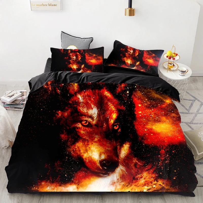 3PCS Wolf Tiger Lion Animal Pattern Bedding Sets Home Bedclothes Super King Cover Pillowcase Comforter Polyester Bedding Set