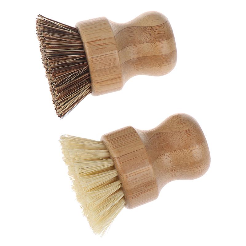 Kitchen Cleaning Brush Sisal Palm Bamboo Short Handle Dish Brush Bowl Pot Brush