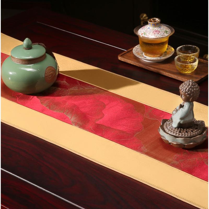 Precision Embroidery Table Runner Lotus Leaf Pattern Tea Mat Popular Restaurant Four Seasons Universal Tables Flag Chinese Tea Towel