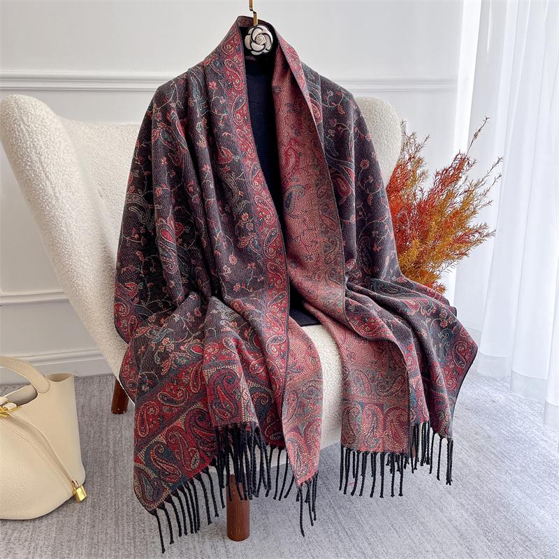 Autumn Winter Jacquard Scarf for Women Pashmina Shawls and Wraps Cashmere Blanket Warm Thick Stoles Lady Outdoor Bufanda