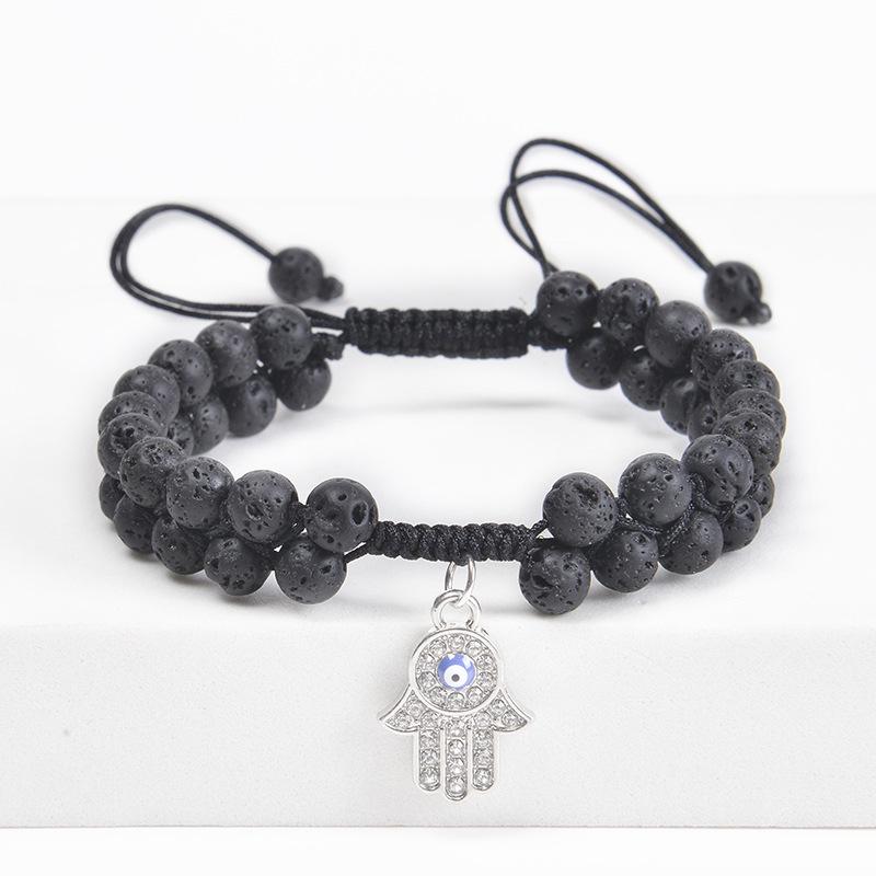 Women's Retro Fatima's Hand Evil Eye Bracelet with Crystal & Natural Stone