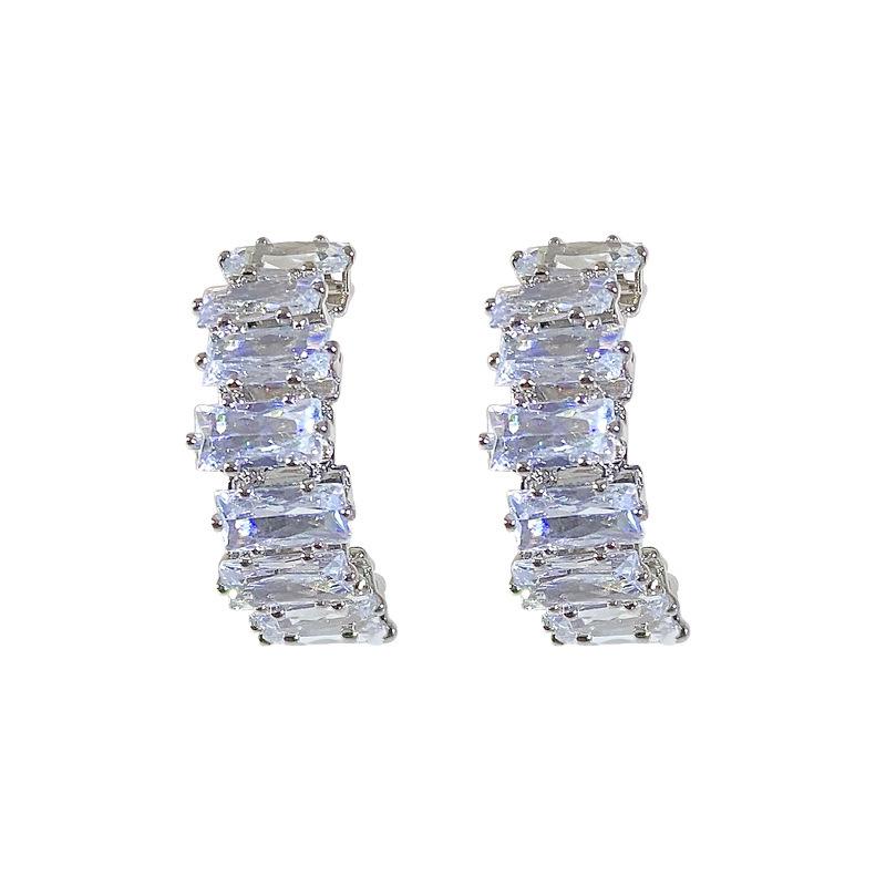 Elegant Zircon Arc Stud Earrings - Versatile High-End Fashion for Women