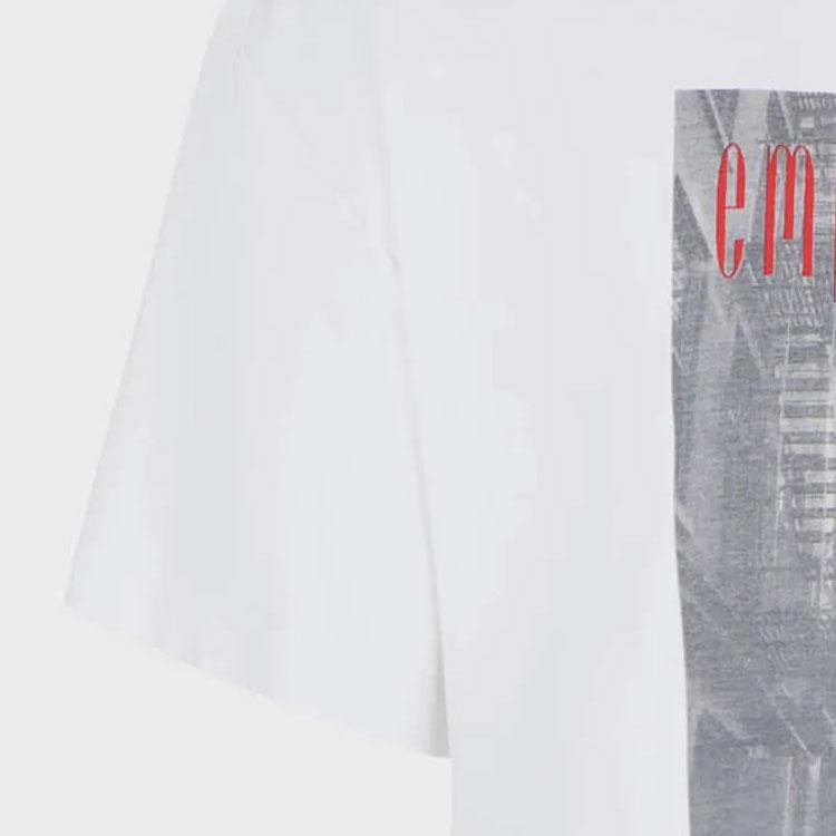 Emporio Armani Round Neck Graphic Print Short Sleeve T-Shirt Women Tops White 8N2T8A2-JFJZ1-0100
